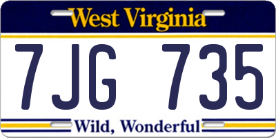 WV license plate 7JG735