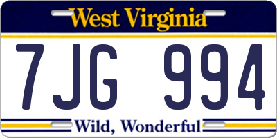 WV license plate 7JG994