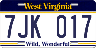 WV license plate 7JK017