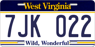 WV license plate 7JK022