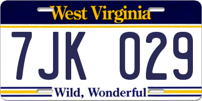 WV license plate 7JK029
