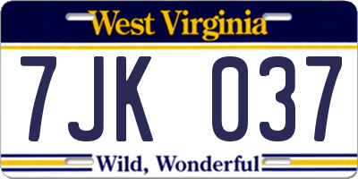 WV license plate 7JK037