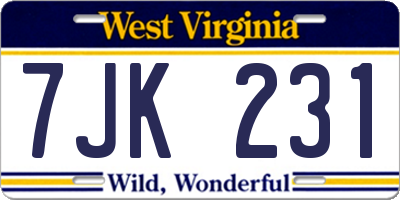 WV license plate 7JK231