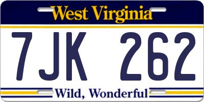 WV license plate 7JK262