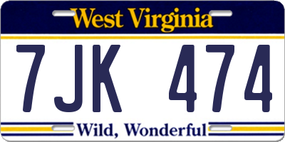 WV license plate 7JK474