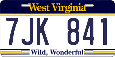 WV license plate 7JK841
