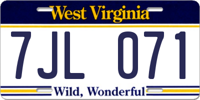 WV license plate 7JL071