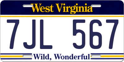 WV license plate 7JL567
