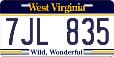 WV license plate 7JL835