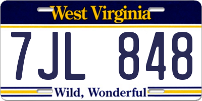 WV license plate 7JL848