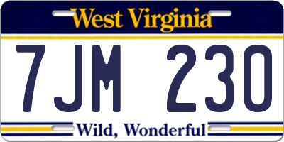 WV license plate 7JM230