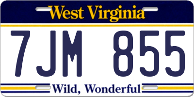 WV license plate 7JM855