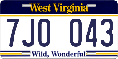 WV license plate 7JO043