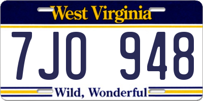 WV license plate 7JO948