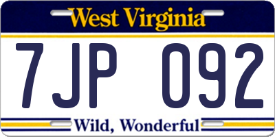 WV license plate 7JP092