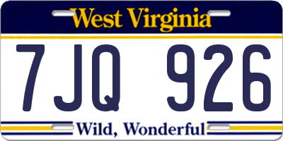 WV license plate 7JQ926