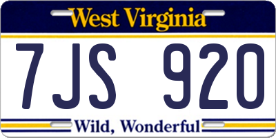 WV license plate 7JS920