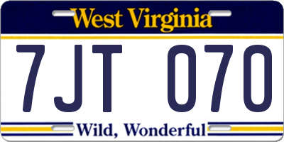 WV license plate 7JT070