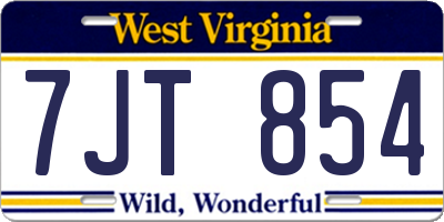 WV license plate 7JT854