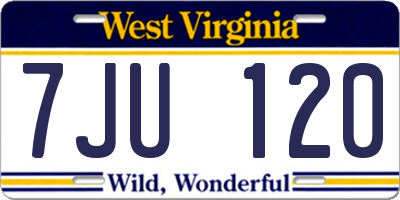WV license plate 7JU120