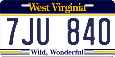 WV license plate 7JU840