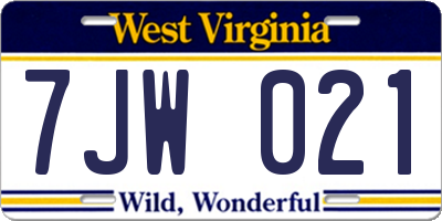 WV license plate 7JW021