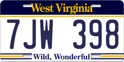 WV license plate 7JW398