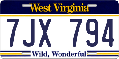 WV license plate 7JX794