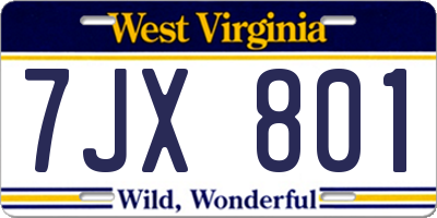 WV license plate 7JX801