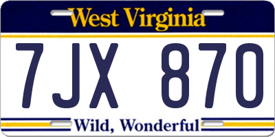 WV license plate 7JX870