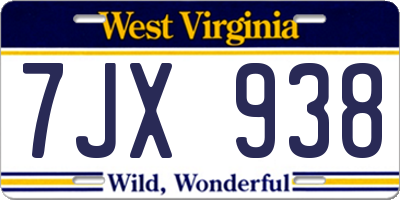 WV license plate 7JX938