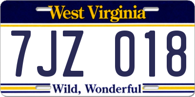 WV license plate 7JZ018