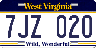 WV license plate 7JZ020