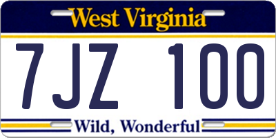 WV license plate 7JZ100