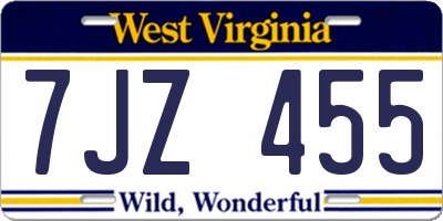 WV license plate 7JZ455
