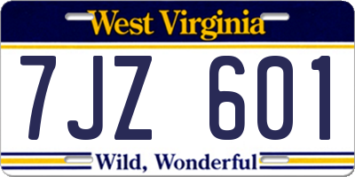 WV license plate 7JZ601
