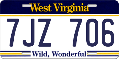 WV license plate 7JZ706