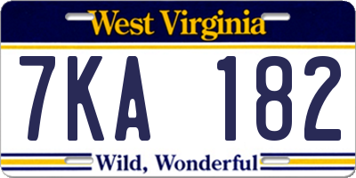 WV license plate 7KA182