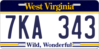 WV license plate 7KA343