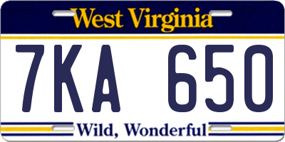 WV license plate 7KA650