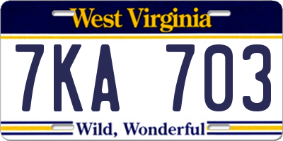 WV license plate 7KA703