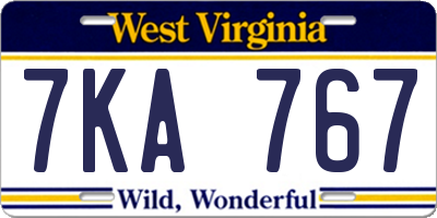 WV license plate 7KA767