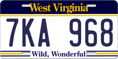 WV license plate 7KA968