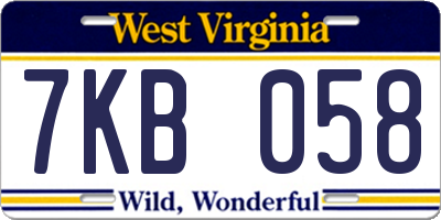 WV license plate 7KB058