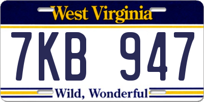 WV license plate 7KB947