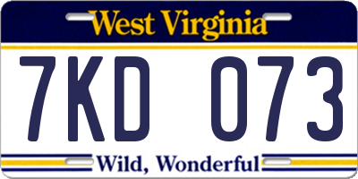 WV license plate 7KD073