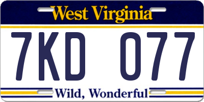 WV license plate 7KD077