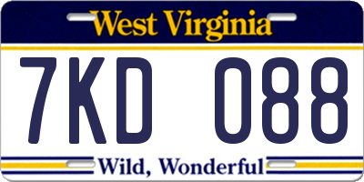 WV license plate 7KD088