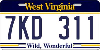 WV license plate 7KD311