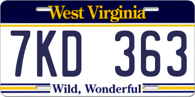 WV license plate 7KD363